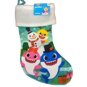 Baby‎ Shark Christmas Stocking White Fuzzy Top New 14 inch